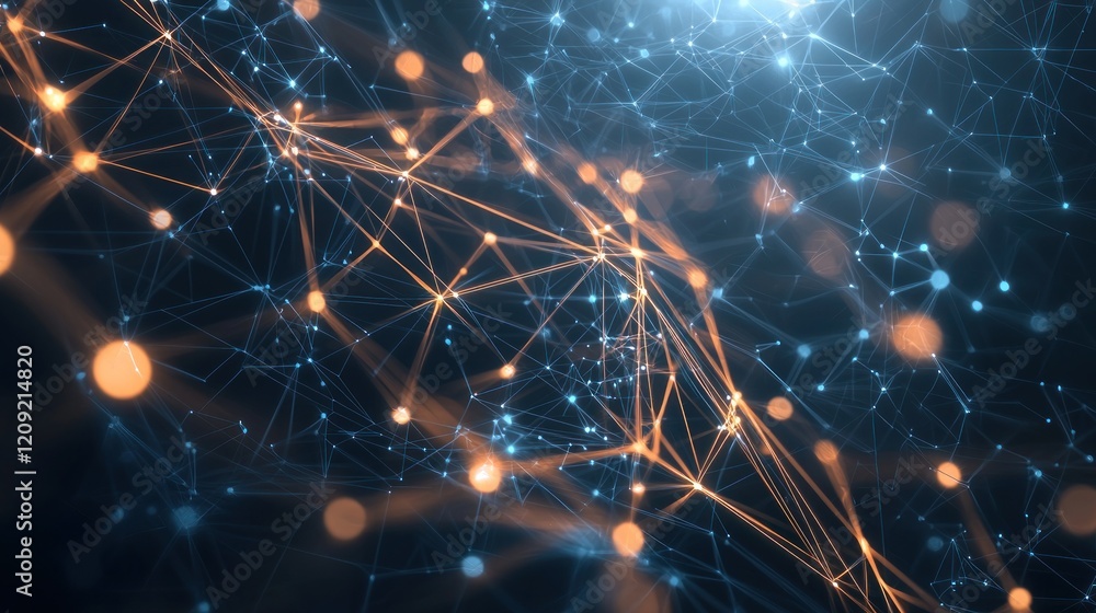 Poster a sleek, futuristic abstract background with glowing, interconnected lines forming a complex, 3d net