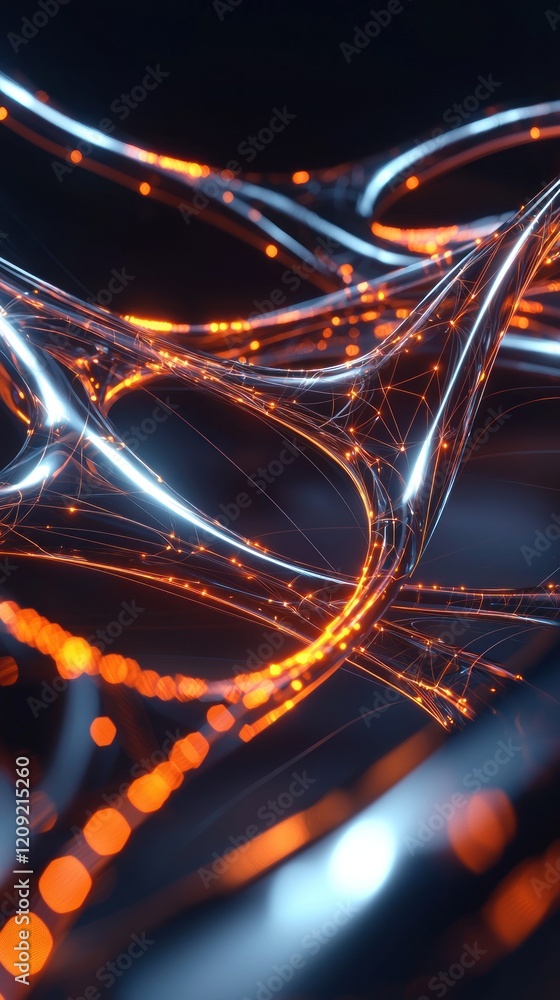 Poster a sleek, futuristic abstract background with glowing, interconnected lines forming a complex, 3d net