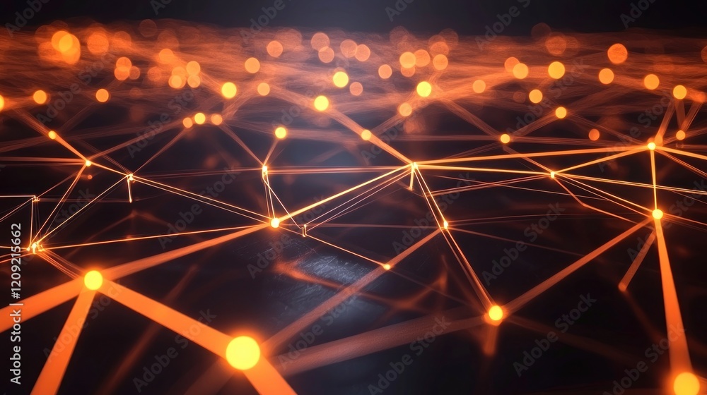 Poster a sleek, futuristic abstract background with glowing, interconnected lines forming a complex, 3d net