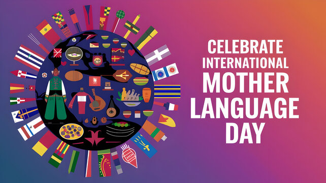 Celebrate international mother language day with cultural symbols and vibrant designs