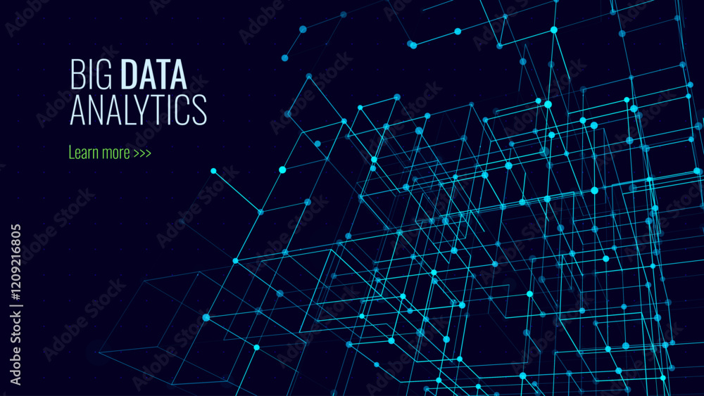 Fototapete Big Data Storage Technology. Abstract Data Cube Background. Modern Technology Banner. Information Server. Data Science Computer Science Algorithms Vector Illustration.