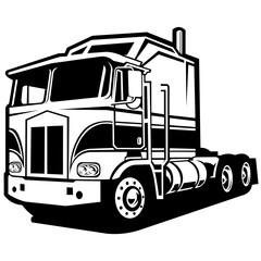 Monochrome classic cabover semi-truck icon in black and white style vector illustration good for icon and graphics