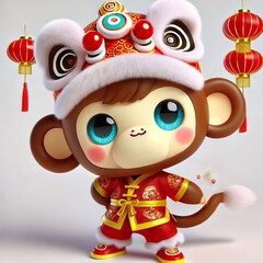 Adorable Monkey Lion Dance Costume, Chinese New Year Festive