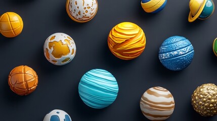 Colorful Decorative Spheres Representing Planets in Outer Space