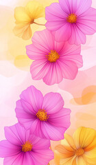 Watercolor pretty Pink yellow flowers with seamless pattern background