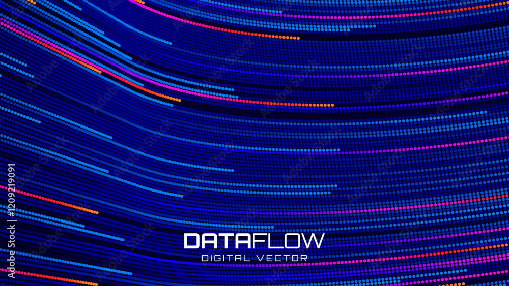Poster Cyber Big Data Flow Particles Bokeh. Digital Neural Network. Concept of AI Artificial Intelligence Technology Machine Deep Learning. Digital Communication. Science Technology Presentation Vector.