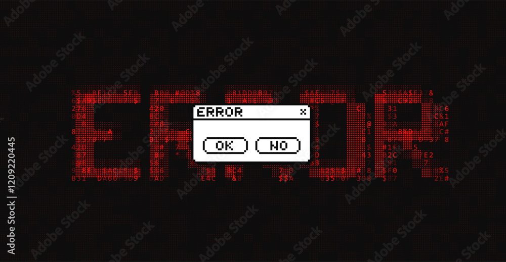 Poster Critical Error Warning Message Window. Red Hacked Screen of Death Concept. Server Update Error Global Outage. Vintage User Interface Operating System Fail. Vector Illustration.