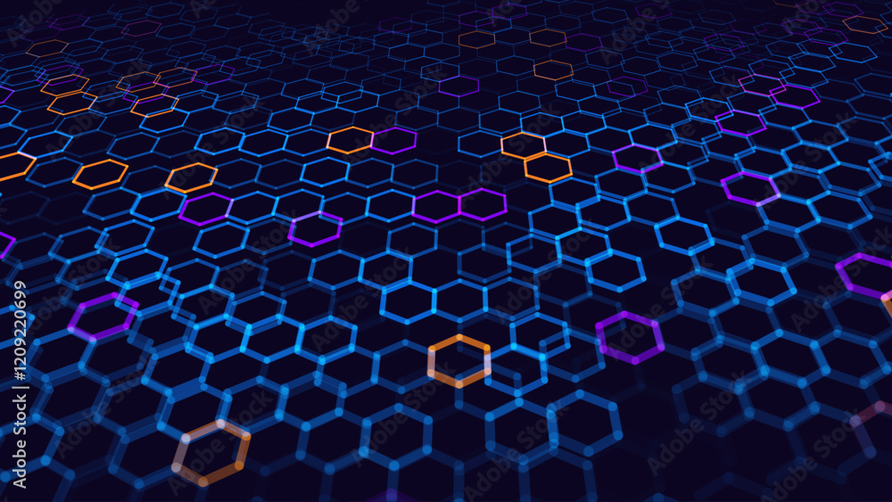 Fototapete Hexagonal Abstract Technology Background. Hexagons Pattern for Hi-Tech Communication Design. Hi-tech Cyber Hexagon Sci-Fi Game Banner Grid. Vector Illustration