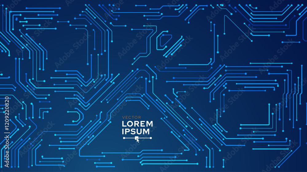 Aufkleber Abstract AI Digital Circuit Board Tech Background. Technology Connected Blue Lines Electronics Elements BG. Computer Motherboard Processor Chip. Neural Network Concept. Vector Illustration.