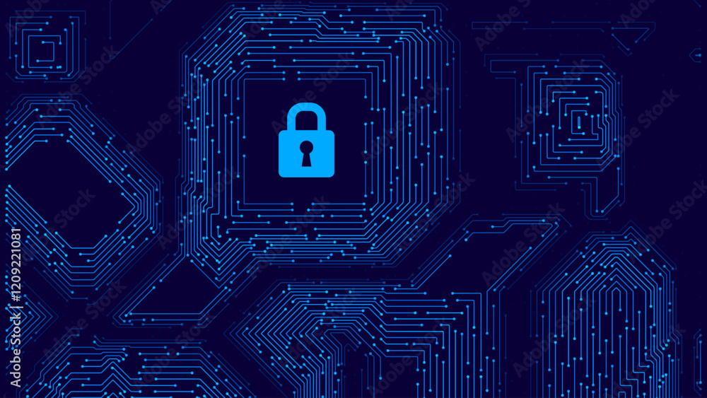 Fototapete Abstract AI Digital Circuit Board Tech Background. Technology Connected Blue Lines Electronics Elements BG. Computer Motherboard Processor Chip. Neural Network Concept. Vector Illustration.