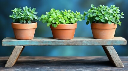 Three potted succulents sit on a rustic wooden shelf