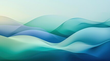 Fototapeta premium A modern, minimalist abstract background featuring soft, gradient waves in calming blue and green tones.