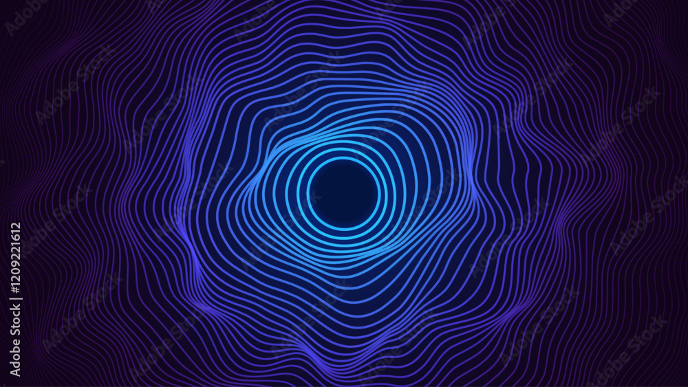 Fototapete Abstract Sound Wave Round Frame Background. Dynamic Music Wavy Lines Flow. Digital Equalizer. Round Sound Data Visualization. Abstract Vector Background.