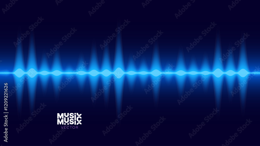 Poster Abstract Blue Smooth Digital EQ Equalizer. Sound Wave Design Element. Speaking Sound Wave Vector Illustration. Artificial Intelligence AI Assistant Voice Visualization.