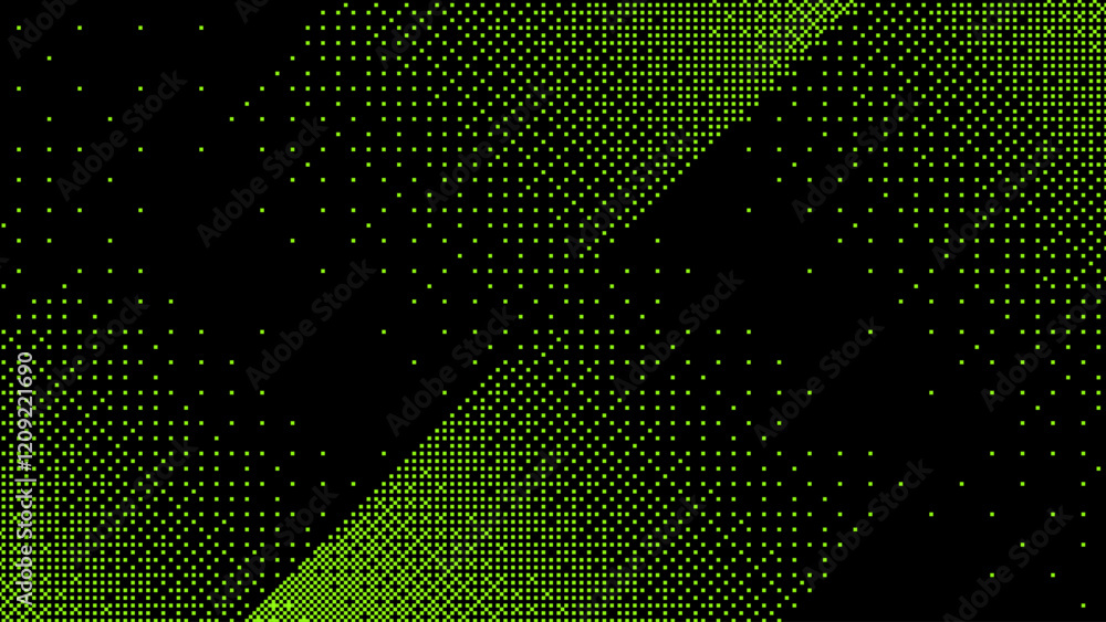 Aufkleber Green Pixelated Halftone Fade Gradient Background. Bitmap Dither Central Pattern Texture. Pixel Art Fade Pattern. Retro Video Game Screen Backdrop. Vector Illustration.