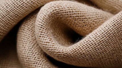 Close-up view of a piece of burlap fabric, showcasing its intricate weave and texture.