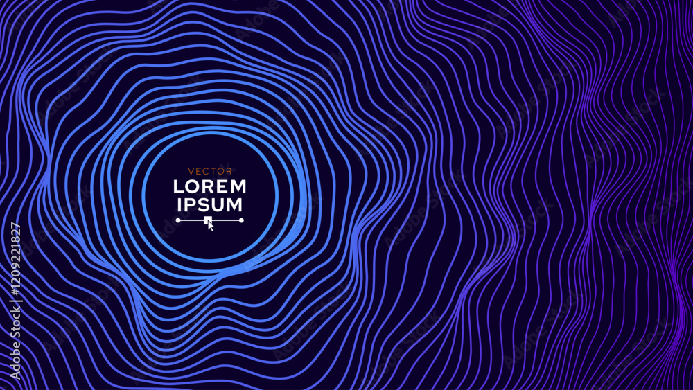 Fototapete Abstract Sound Wave Round Frame Background. Dynamic Music Wavy Lines Flow. Digital Equalizer. Round Sound Data Visualization. Abstract Vector Background.