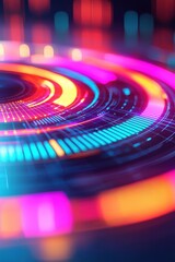 Futuristic radial charts glowing with layered business insights