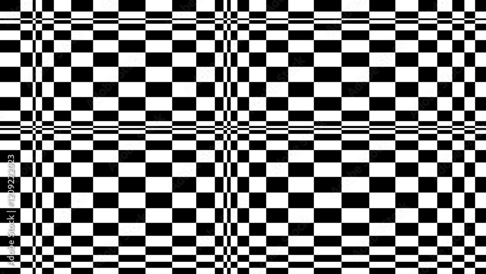 Aufkleber abstract black and white pattern with warped checkers grid. contrasty optical psychedelic illusion. 
