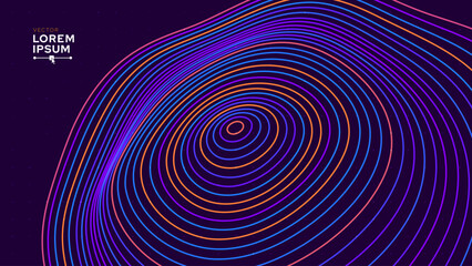 Abstract Colorful Purple Blue Orange Circles Lines Wave Isolated On Dark Background. Vector Illustration. Concept Background for Luxury, Technology, Science, Music, Modern Tech.