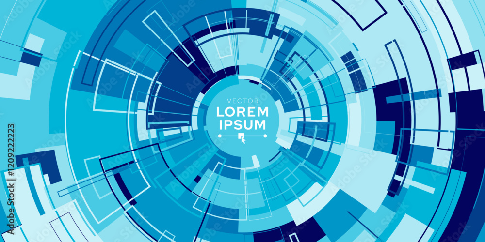 Aufkleber UI Circular HUD Screen Tech System Innovation Concept Background. Abstract Hi-Tech Circular Pattern Vector Backdrop. Round Colorful Arcs. Moving Circles Vector Illustration. Radial Speed Lines.