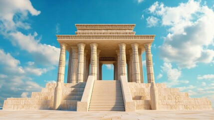 Fototapeta premium Ancient Temple Structure with Pillars and Steps under Blue Sky