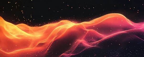 Obraz premium Yellow red glowing gradient wave on black background, retro noise texture banner, Generative AI