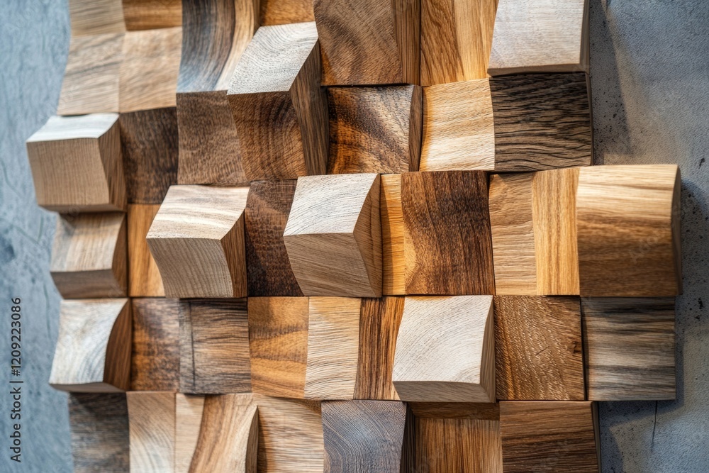 Poster decorative wooden wall art displays a fascinating array of interlocking pieces in various natural to