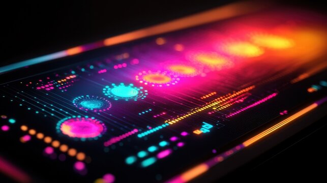 Futuristic scatter plots glowing on a sleek black interface