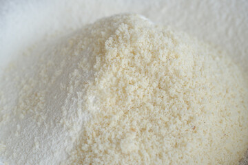 white and almond flour mix in a plate close-up