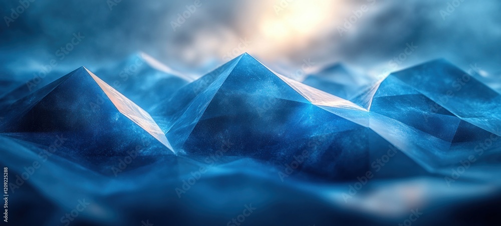 Poster abstract blue background design with geometric shapes and translucent layers in modern art style