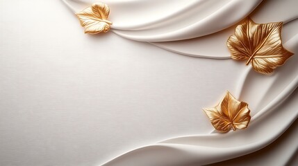 Elegant Golden Leaves on White Draped Fabric