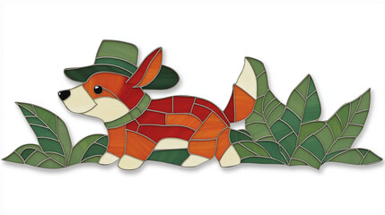 Stained Glass Dog with Hat - Colorful Animal Art