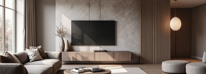 Elegant living room interior with TV and modern decor