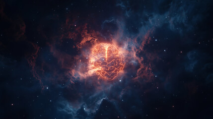 Fototapeta premium Glowing brain in a cosmic nebula
