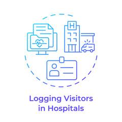 Hospital visitors logging blue gradient concept icon. Security measures, safety. Access control. Round shape line illustration. Abstract idea. Graphic design. Easy to use in infographic