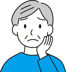 悩む年配女性のイラスト　青