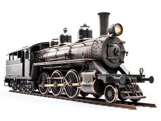 Naklejka premium Antique Steam Locomotive: A majestic antique steam locomotive, meticulously detailed, stands proudly on its tracks, ready to embark on a journey through time.