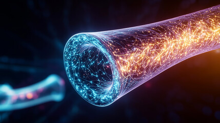 Microtubule Structure visualization in abstract style with vibrant colors