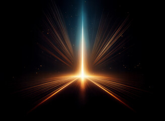 Obraz premium A vibrant beam of light pierces the dark, radiating outwards from a central point, creating a mesmerizing, symmetrical light trail effect. The scene evokes feelings of wonder and cosmic exploration.