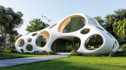 Modern organic architecture with unique design and large windows