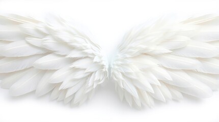 white feathered wings, angelic, ethereal, soft focus, heavenly, delicate, pure, celestial, wispy, detailed feathers, spiritual, radiant light, divine, graceful, symmetrical, otherworldly, peaceful, 