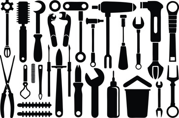 Obraz premium silhouette tools vector icon set