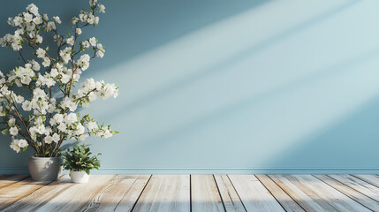 Serene Design with White Flowers and Wooden Table