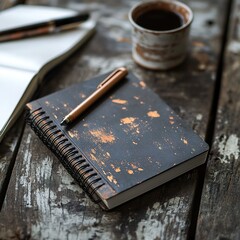 Rustic Notebook and Coffee: A Cozy Writing Setup