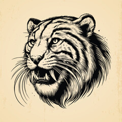 hand drawn vintage tiger head  illustration isolated background