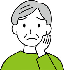 悩む年配女性のイラスト　黄緑