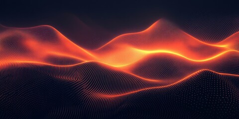 Obraz premium Dark red orange glowing gradient wave on black background, grainy retro texture, Generative AI