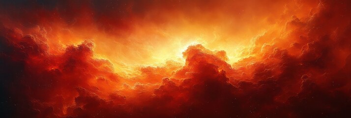 Fototapeta premium Vibrant Abstract Expressionism Watercolor Background with Colorful Sunset Sky and Puffy Clouds in Rainbow Shades