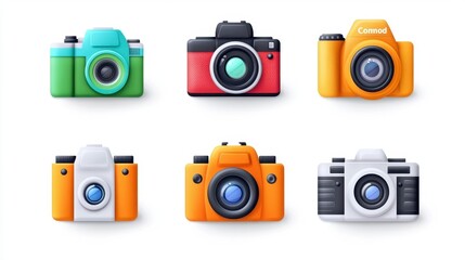 Colorful Vintage Cameras Icons Collection for Creative Projects